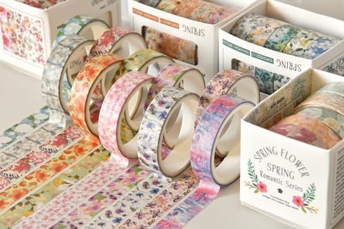 Flowers Washi Tape Set 30 Rolls Floral Patterns Decorative Skinny Slim Masking Tapes for Arts, DIY Crafts, Journals, Planners, Scrapbook, Wrapping (Blossoms Flourish)
