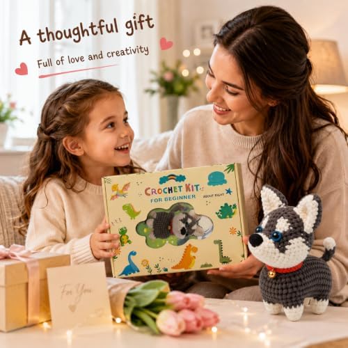 ABOUT RIGHT Husky Crochet Kit for Beginners, DIY Amigurumi Dog Kit