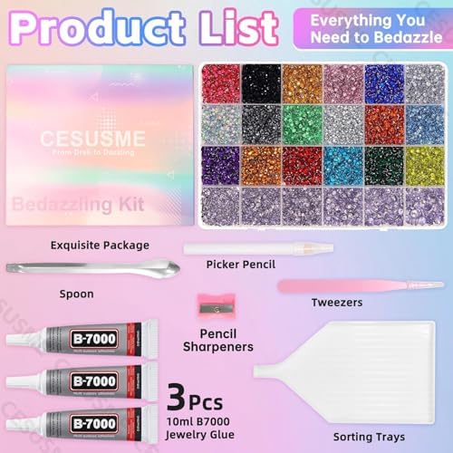 28000 Pcs Color Rhinestones Bedazzling Kit, Purple Resin Bedazzling Gems