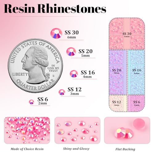 Resin Rhinestones for Crafting with 3Pcs 10ml B7000 Jewelry Glue, 1 Box Pink AB Flatback Gems Crystals Diamond for Bedazzling Crafts DIY Nail Art Makeup, Gems for Clothing Tumblers Shoes