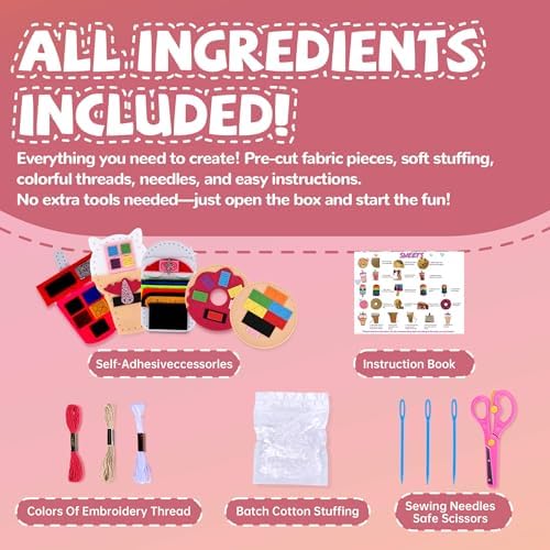 Cymbana Kids Sewing Kit, DIY Food Felt Plush Donuts, Ice Cream Kids Crafts