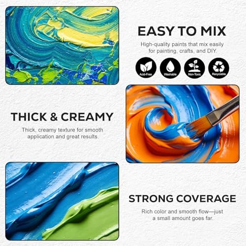 Acrylic Paint Set, 18 Colors, 4 oz/120ml Bottles