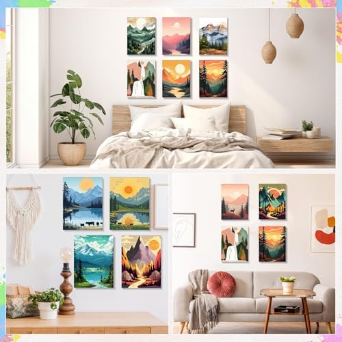 Humyoun 12 Pack 9 x 12 Inch Paint by Numbers Kit for Adults Beginners DIY Acrylic Oil Painting Paint by Number Kits Drawing Paintwork on Canvas Without Frame for Home Decor(Mountain Style)