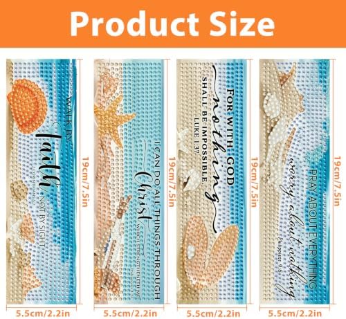 Mandun 4 Pcs Beach Diamond Painting Bookmark Kits, Special Shaped Diamond Art Bookmarks with Pendant, DIY Beach Diamond Art Bookmarks with Tassels Crafts Gifts Supplies