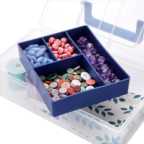 JUXYES Carry Craft Organizers Storage Box with Handle Lid and Diveded Tray