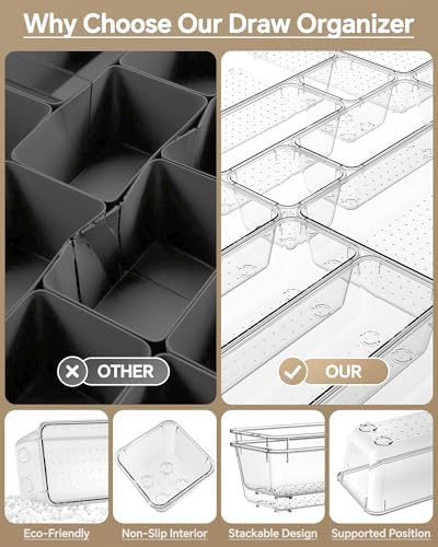 KEMETHY 25 PCS Plastic Drawer Organizers Set, 4 Sizes Vanity Organizer