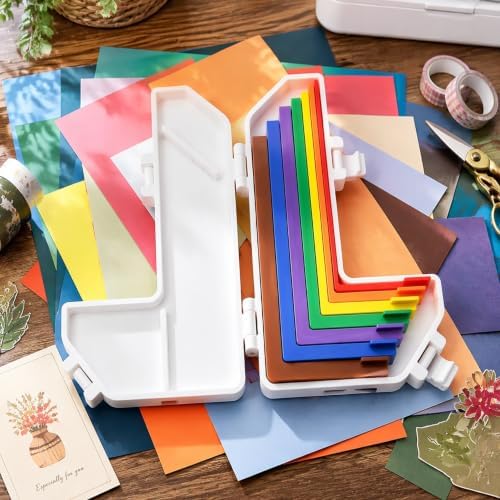 Card Making Alignment Guides with Storage Case, Precision Color-Coded Matting Layering Spacers 1/16 to 1/2 Inch Sizing Tabs, Paper Craft Scrapbooking Tools for Card Making