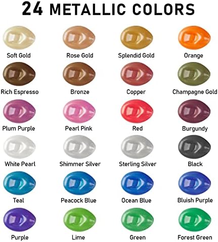 ABEIER Metallic Acrylic Paint Set 24 Colors 2oz Rich Pigments Non-Toxic