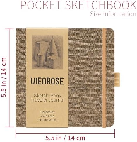 Vienrose 5.5"x5.5" Sketch Books, Linen Cover Sketching Book with Acid-Free Paper, 111lb/180gsm Drawing Pad for Kids, Beginners & Professionals, Art Supplies for Adults & Students(Brown, 60 Sheets)