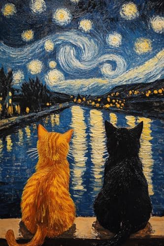 RYMILIE Cat Diamond Art Kits for Adults Diamond Painting Kit 12x16in | 5D Starry Night Diamond Art Painting Kit for Beginners, DIY Full Square Cat Gem Art Crafts for Home Wall Decor Gift