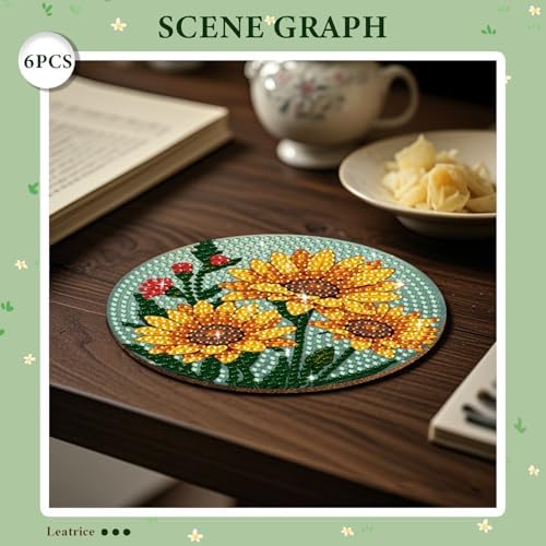 Leatrice 6 PCS Diamond Art Coasters Small Diamond Painting Kits for Adults