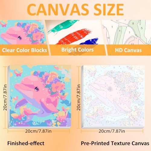 Mandun Dolphin Paint by Numbers Kit for Kids, 8x8 inch