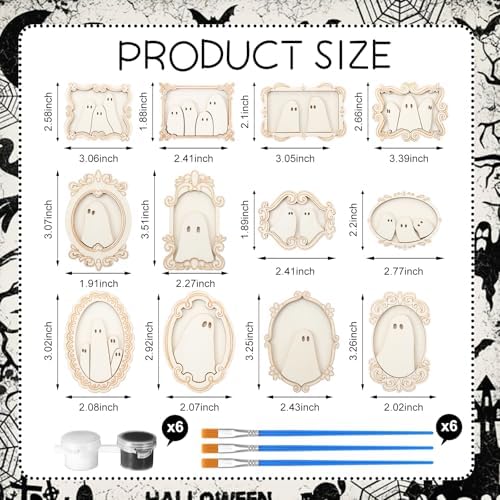 Simgoing 12 Set Adult Halloween Craft, Wood Ghost DIY Frame, Cute Style