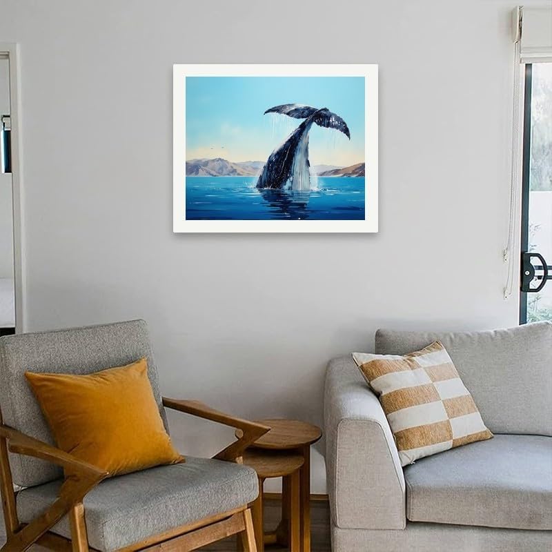 ENTORLAB Whale Tail Splash Paint by Numbers Kit for Adults - DIY Humpback Whale Diving in Ocean Painting on Canvas 16x20In, Acrylic Paint Set, Suitable for Beginners, Art for Home Decoration or Gifts