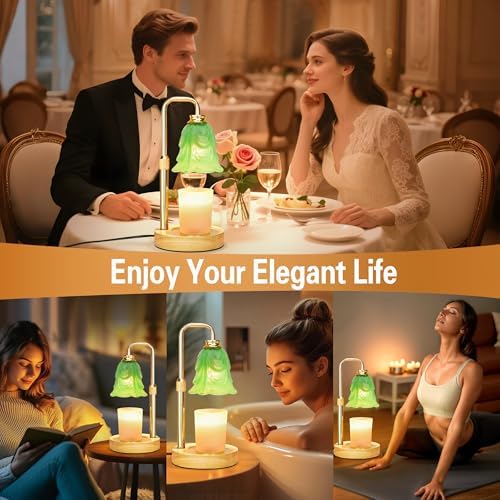 XJZJY Green Flower Candle Warmer Lamp with Timer, Birthday Gifts for Women | Dimmable wax melt warmer with 2 bulbs for jar candles, height adjustable, Green tulip design, home decor, housewarming gifts