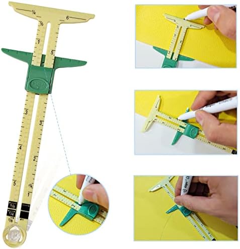 YEQIN 2 Pcs Sliding Gauge Measuring Sewing Tool, 5-in-1 Sliding Gauge Measuring and Stainless Steel Quilting Ruler Sewing Tool Fabric Quilting Ruler for Knitting Crafting Sewing Beginner Supplies