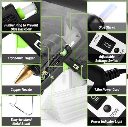 Hot Glue Gun Full Size: DEKOPRO 60/100Watt Dual Temp Hot Glue Gun Kit with 25 Glue Sticks, Organize Storage Case, Heavy Duty Heat Glue Gun Tool Set for Home Repair, Art & Crafts, DIY Black