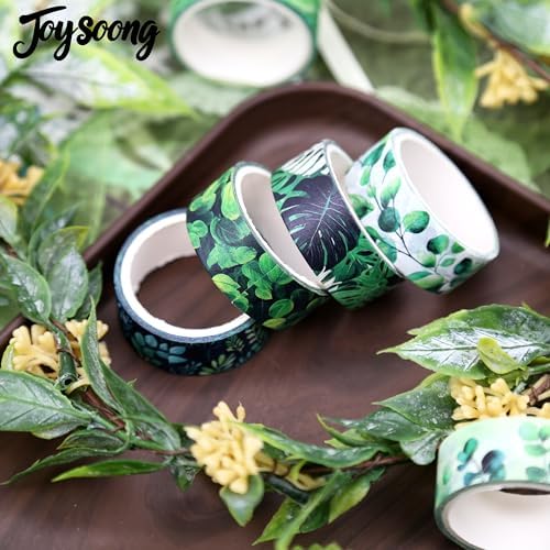 Botanical Green Washi Tape Set- 16 Rolls Leaf Themed Decorative Tape for Journals & Nature Crafts Scrapbooks (0.6" x 10 ft) - Monstera, Bamboo, Olive, Ginkgo, Mint Leaves