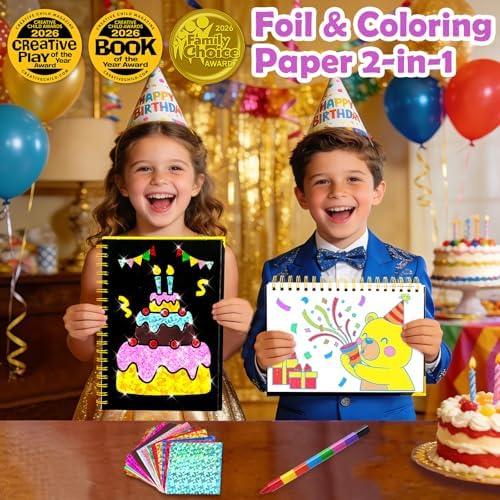FUNNYB&G Foil Art Craft Kit for Kids, Sparkly Birthday Gift Toy for Kids | No Mess, Kids Ages 4-10 Create Sparkling Artwork, A Creative Gift for Birthdays, Holidays, Travel Activities,Screen-Free Fun