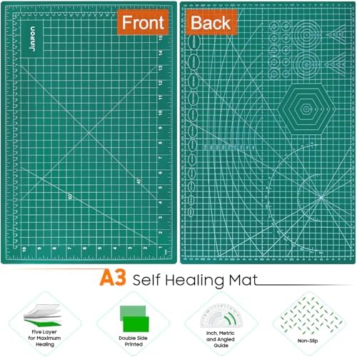 JIARON Self Healing Cutting Mat for Rotary Cutting, 12x18 Inch, Double Sided, 5 Layers, for Sewing, Crafts, Scrapbooking