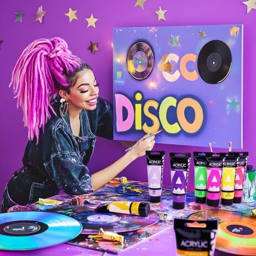 AUREUO Neon Magenta Acrylic Paint, 4 Fl Oz / 120ml Single Tube, Hot Fluorescent Pink Rich Pigment Art Craft Paints for Canvas, Rocks, Wood, Ceramic, Fabric - Art Supplies for Beginners, Professionals, Artists