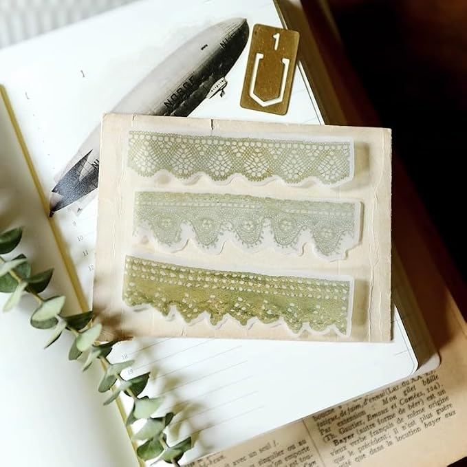 CATaireen Vintage Junk Journal Ephemera Scrapbooking Supplies Translucent Vellum Paper Stickers Card Making Decal Art Aesthetic for Adults (Ephemera Lace -2)