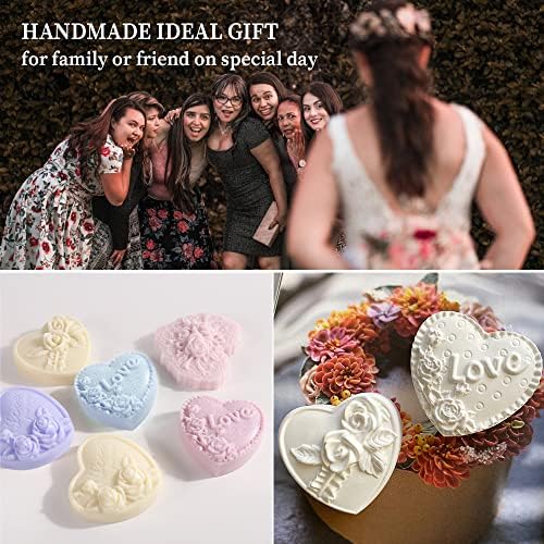 4 Types Rose Heart Soap Silicone Mold 3D Flower Love Shape Fondant Mold Handmade Cake Chocolate Candy Resin Candle Soap Beeswax Floral Craft Valentine's Day Wedding Decor