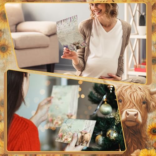 TaoBary 160 Pcs Floral Highland Cow Stationery Paper and Envelopes Set