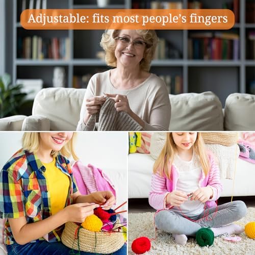 HUISUYTON 9PCS Crochet Ring for Finger with 30 Stitch Markers & 6 Needles
