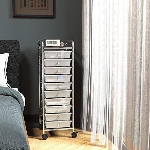 Simple Houseware 10 Drawers Rolling Utility Cart Organizer, Chrome