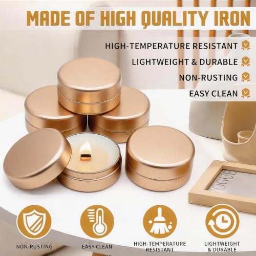 36-Pack 2.5oz Candle Tins with Lids, Metal Candle Jars for Candle Making, Empty Containers Vessels Bulk for Small Business & Beginners DIY Storage -Champagne Gold