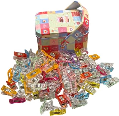 Sewing Clips 100 PCS with Tin Box, Assorted Fabric Clips for Quilting, Binding, Sewing Supplies and Quilting Supplies, Fabric Craft Clips, Alternative to Sewing Pins and Quilting Pins