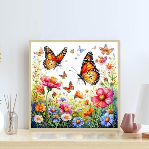 Accompany Wind Diamond Painting Kits for Adults, Butterfly Flower Diamond Art Kits for Beginners,5D Round Full Drill Diamonds Gem Art Crafts for Home Wall Decor Gifts 14x14 Inch