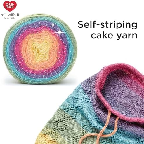 Red Heart Roll with It Sparkle Yarn for Crocheting, Krystal, 3-Pack