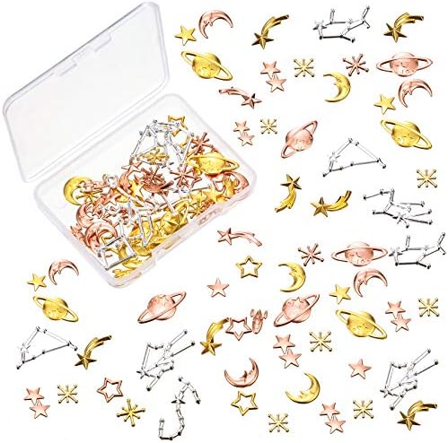 Hicarer 82 Pcs Cosmos Themed Resin Fillers Alloy Epoxy Star Moon Planet Resin Charms for Craft Jewelry Making Filling Accessories, Gold, Silver, Rose Gold
