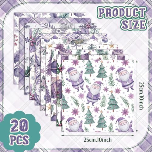 HunnmingRe 20 Pcs 10''x10'' Purple Christmas Quilting Fabric Squares