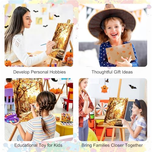SENQAO City Paint by Numbers Kit for Adults Beginner, Fall City Street Adult Paint by Number Kits on Canvas, DIY Acrylic Oil Easy Painting by Numbers for Home Wall Decor 8X12 inch