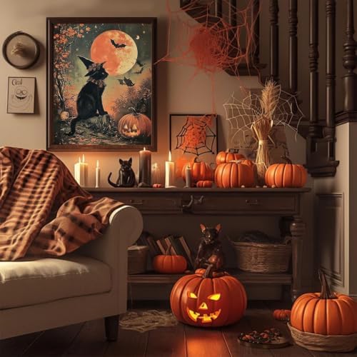 Paint by Numbers for Adults Halloween, Black Cat Paint by Number on Canvas