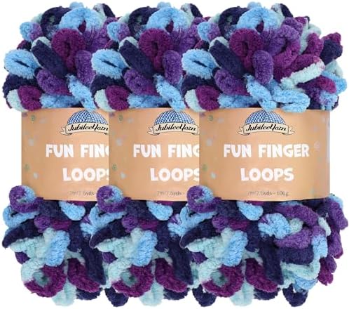 JubileeYarn Fun Finger Loops Yarn - 100g/Skein Jumbo Polyester - Aphrodite - 3 Skeins