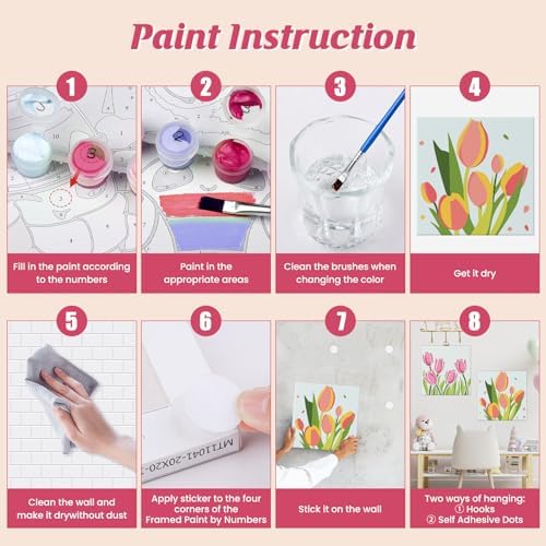 Flowers Paint by Number for Adults Beginners and Kids, 4 Pack DIY Adult Paint by Number Kits on Canvas Framed, Color by Numbers Acrylic Oil Painting Number Kits Crafts for Home Wall Decor 8x8inch