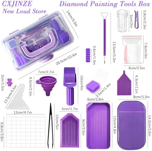 CXJINZE 115 Pcs Diamond Painting Tools Accessories Storage Kit, Purple