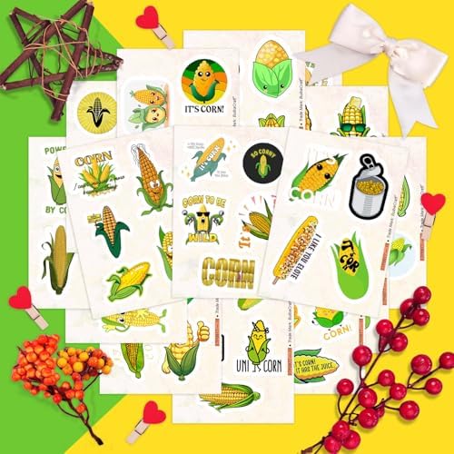 Corn Stickers for Water Bottle and Laptop - Corn Party Supplies & Decorations, Waterproof Vinyl Decals, Cute Vegetable and Farm Stickers, Gifts for Women & Men