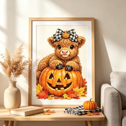 Highland Cow Diamond Painting Kits for Adults, Fall AutumnDiamond Art