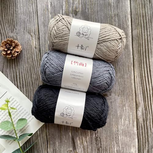 Cotton, Bamboo,Linen Blended Yarn 2 Skeins 50g/1.76oz- 17 Black