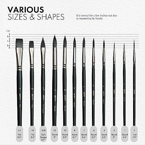 ARTIFY 12 PCS Watercolor Brushes Set, Premium Bionic Hair Brushes for Watercolor, Gouache, Fluid Acrylic - Detail, Round, Flat, Cat's Tongue, Liner