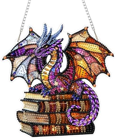CRZMODE Dragon Cross Diamond Art Hanging Kit for Adults, Book Pendant Diamonds Painting Art Kit, Special Crystal Diamond Art Painting Pendant Ornament, Craft Gift for Women Home Window Decor