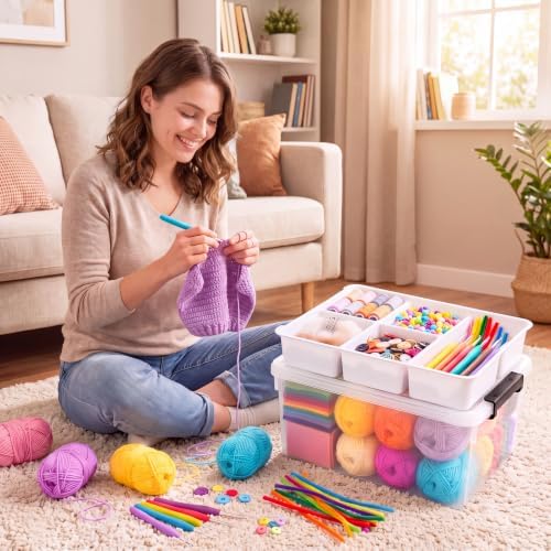 AREYZIN 17QT Clear Craft Organizers and Storage Box with Removable Tray