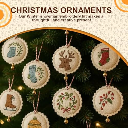 Christmas Embroidery Kit, 12PCS DIY Ornament Set for Beginners