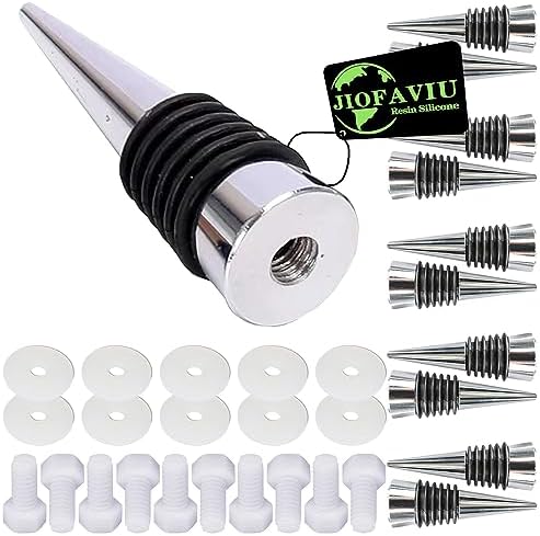 10 Pcs Wine Stoppers with Screw Fitting Accessories Set for Resin Mold, Bottle Stopper Set for Wedding Wine Party, Stoppers for Epoxy Resin Slicone Molds (Metal Silver, Screw-In Stoppers)