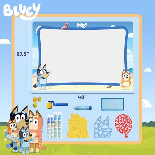 Bluey Water Drawing Mat - Mess-Free Water Art with Stamps, Stencils, and Reusable Accessories for Toddlers
